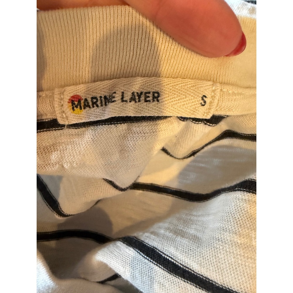 Marine Layer Sadie Slub Crop Tee Women Small Ivory Black Striped Preppy Coastal - Picture 8 of 10